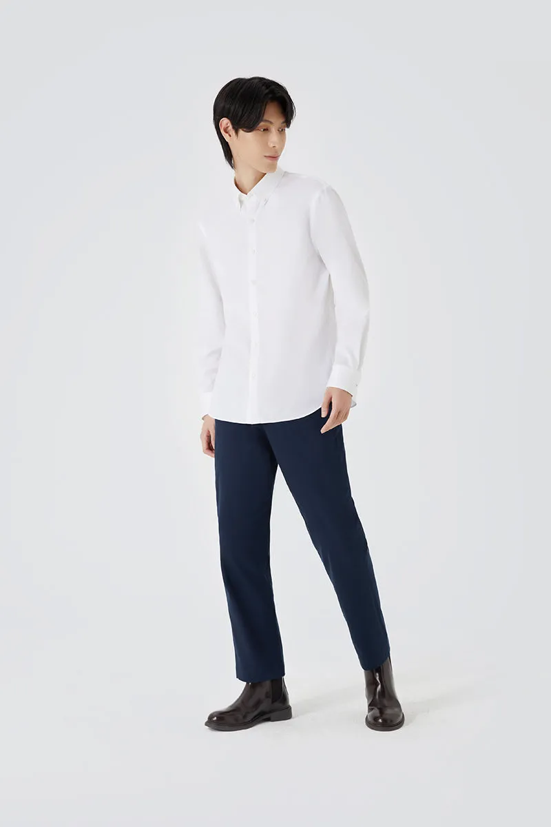 VISDRY? Twill Button-Down Smart Shirt | White WH001Z Seamless Shoulder adult clothing