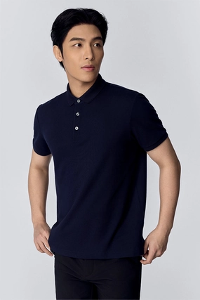 VISDRY? 3-Button Pique Polo | Navy NNY096 Timeless Comfort