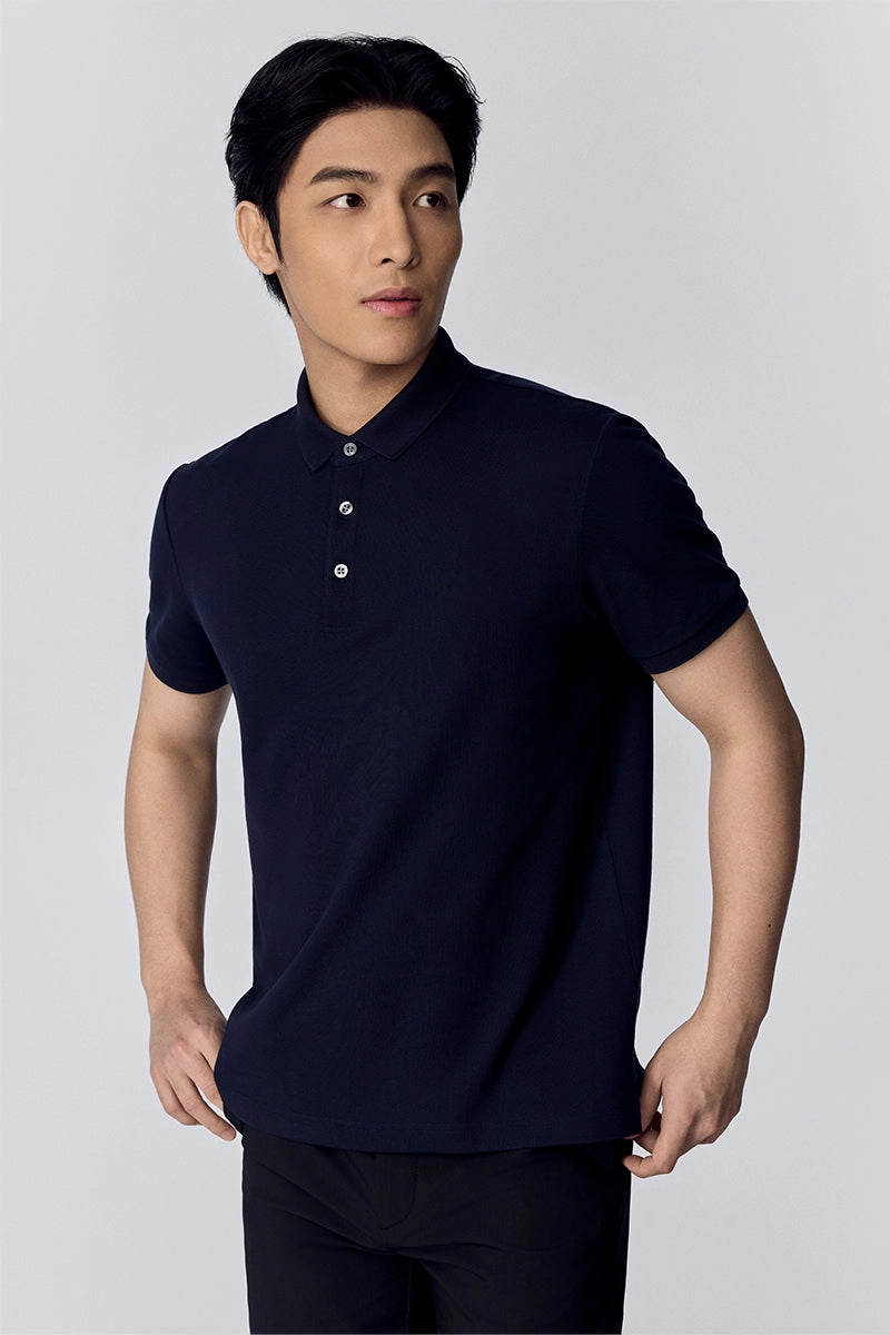 VISDRY? 3-Button Pique Polo | Navy NNY096 Timeless Comfort