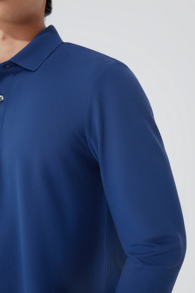 Thermoregulating Lining Durable Buttonholes VISDRY? Pique Long Sleeve Polo | Blue NYE073