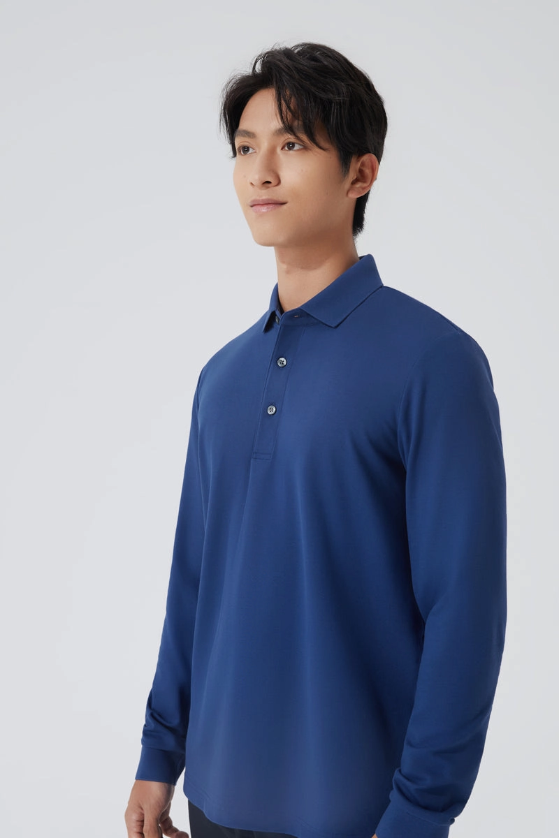 Versatile Wardrobe TearResistant Fiber VISDRY? Pique Long Sleeve Polo | Blue NYE073