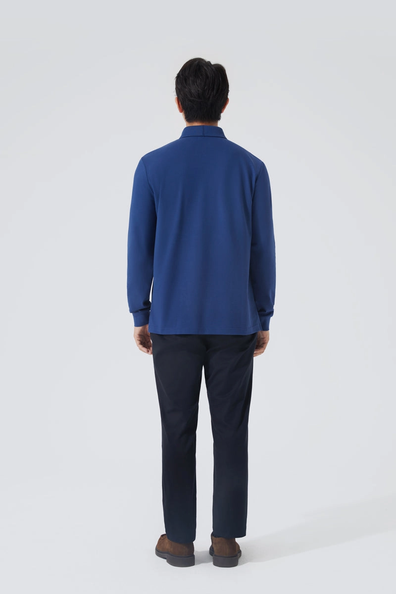 Timeless Look ShrinkageControl Process VISDRY? Pique Long Sleeve Polo | Blue NYE073