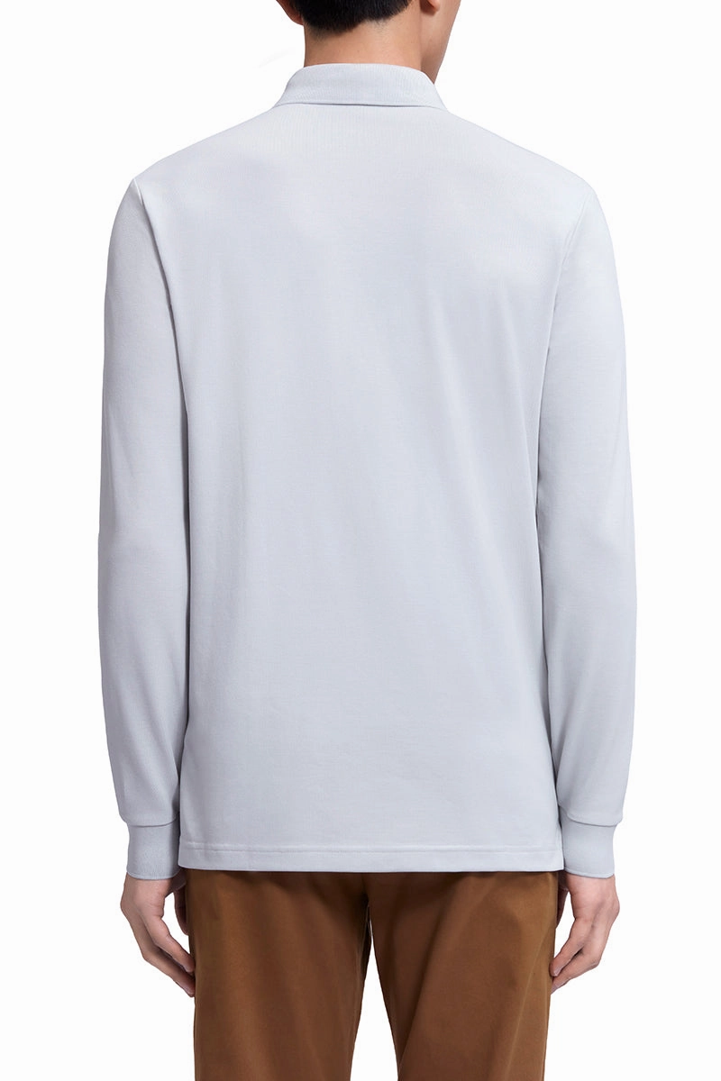 VISDRY? Pique Long Sleeve Polo | Light Grey GYE008 Breathable mesh lining