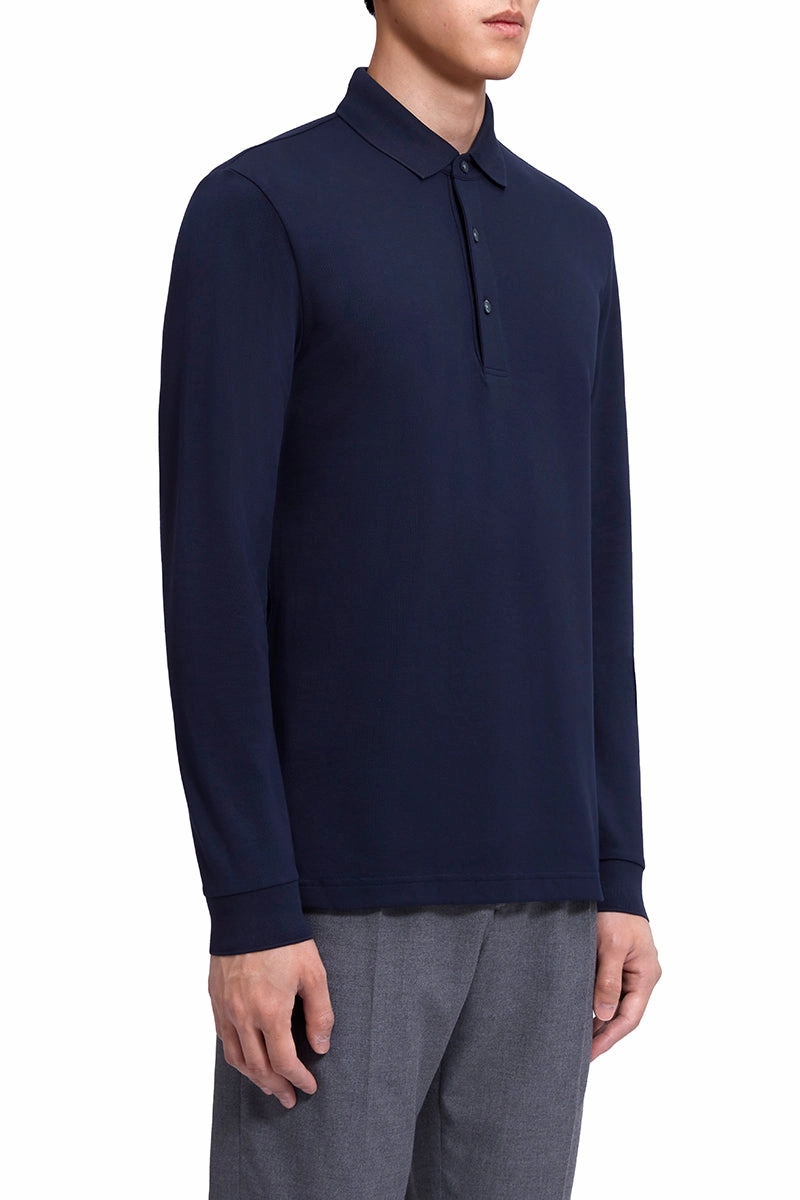 Sleek Comfort Breathable Weave VISDRY? Pique Long Sleeve Polo | Navy NNY096