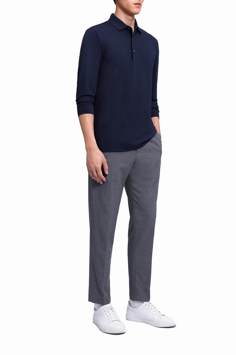 VISDRY? Pique Long Sleeve Polo | Navy NNY096 Comfortable Outfit
