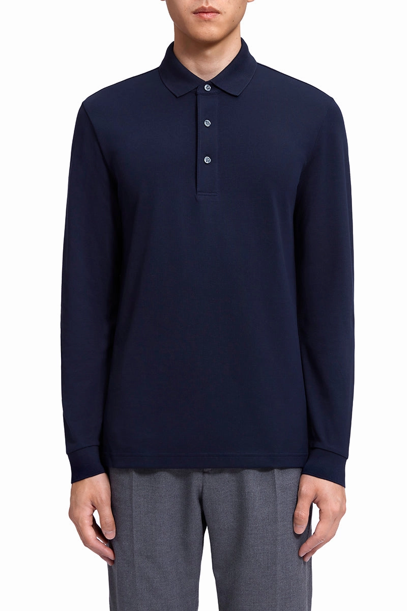 VISDRY? Pique Long Sleeve Polo | Navy NNY096 Versatile Design
