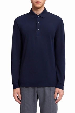 VISDRY? Pique Long Sleeve Polo | Navy NNY096 Versatile Design
