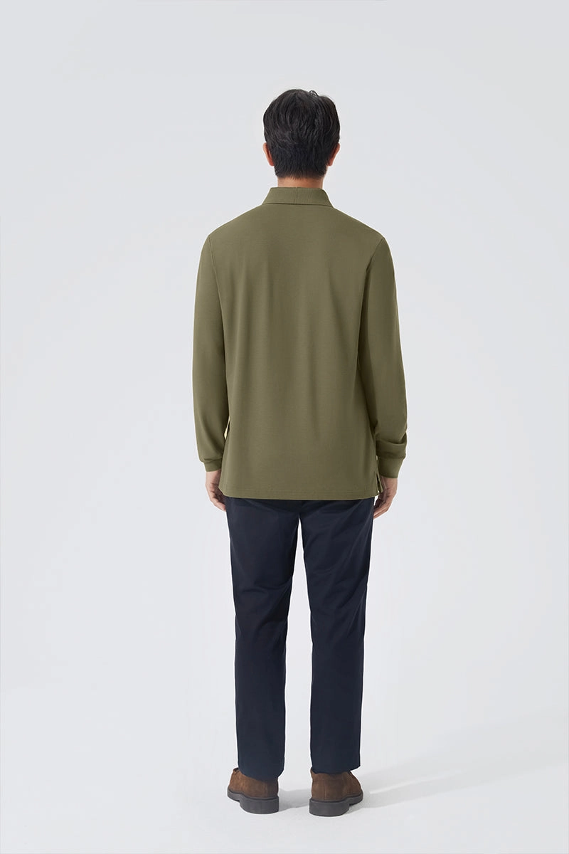 Dimensional Stability Weave VISDRY? Pique Long Sleeve Polo | Olive GNE474