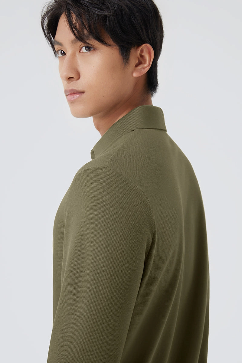 Premium Layer VISDRY? Pique Long Sleeve Polo | Olive GNE474