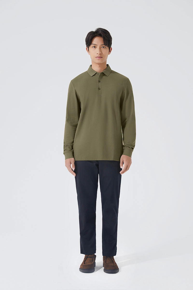 Sporty Comfort VISDRY? Pique Long Sleeve Polo | Olive GNE474