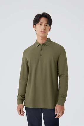 Clubhouse Ready Party Ready VISDRY? Pique Long Sleeve Polo | Olive GNE474