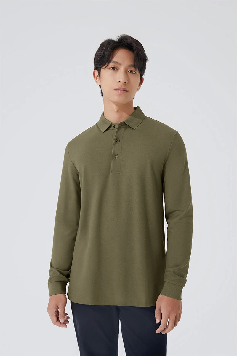 Clubhouse Ready Party Ready VISDRY? Pique Long Sleeve Polo | Olive GNE474