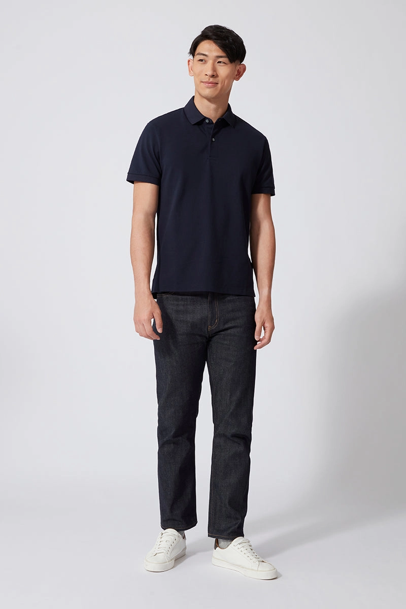 VISDRY? Pique Polo | Navy NNY096 ZeroIrritation Seams Comfortable Layers