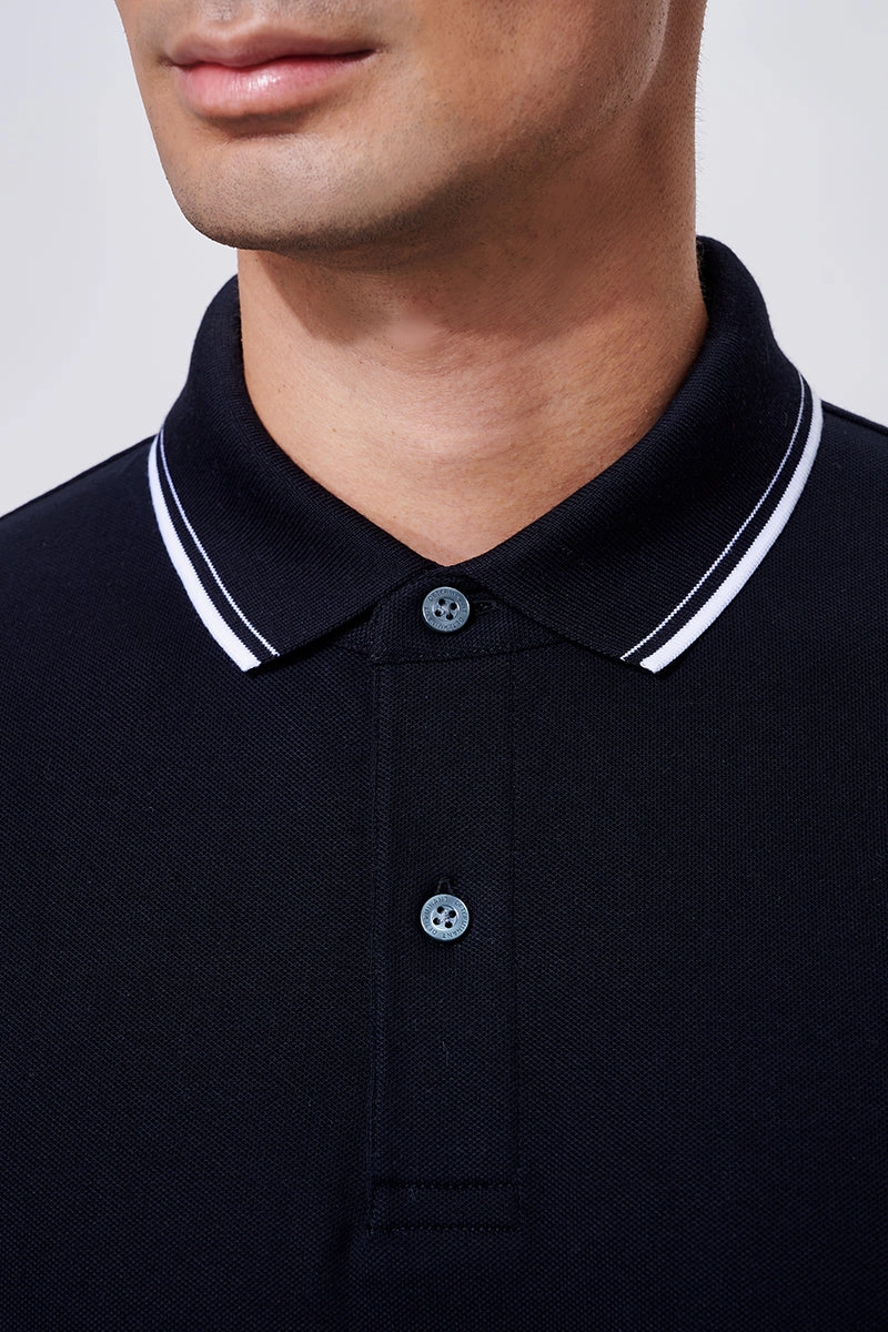 Reinforced Stitching VISDRY? Pique Tipped Polo | Black BKFD01
