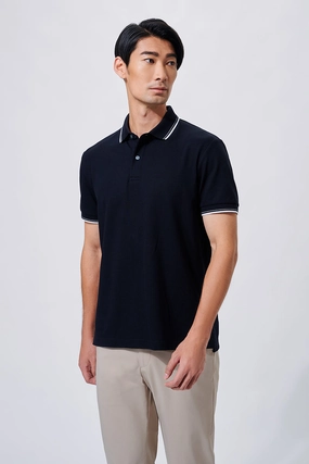 Work Appropriate Unstructured Silhouette VISDRY? Pique Tipped Polo | Black BKFD01