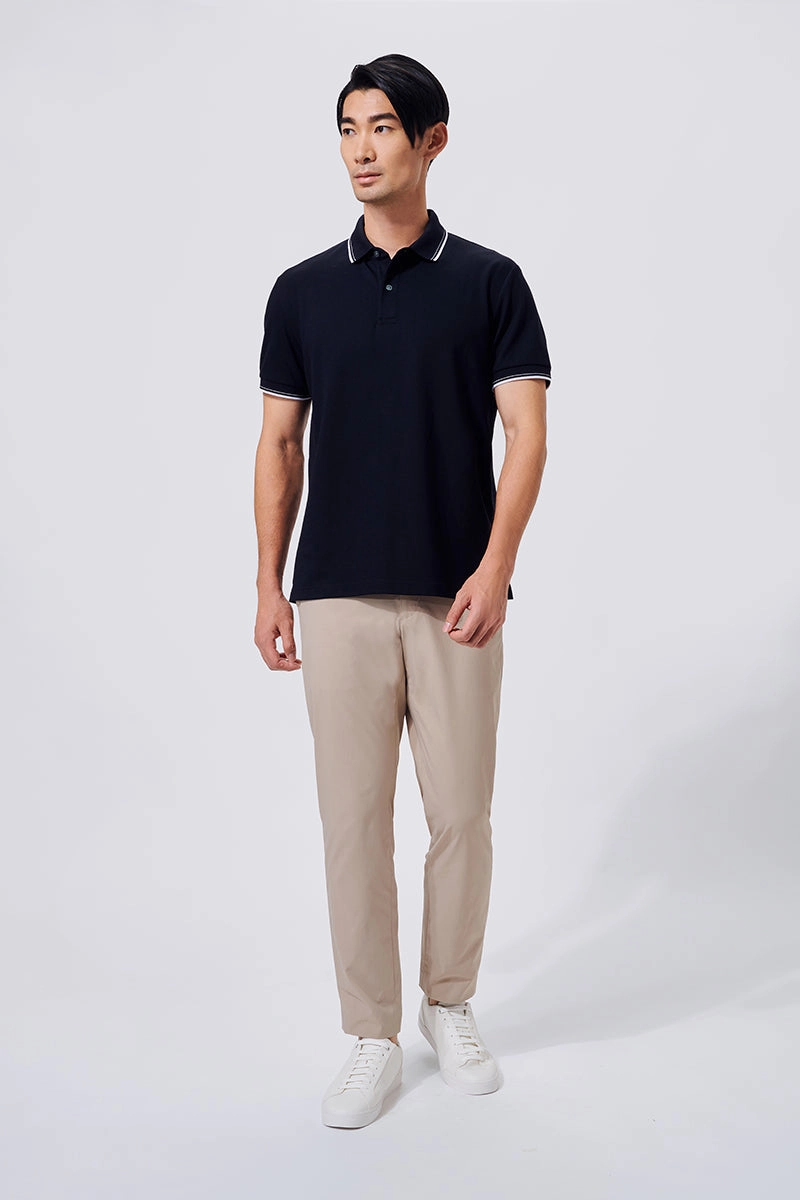 VISDRY? Pique Tipped Polo | Black BKFD01 Stylish Detail AntiPilling Technology