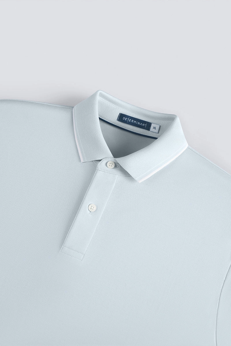 VISDRY? Pique Tipped Polo | Light Blue BLE237 Polo Player Versatile Top