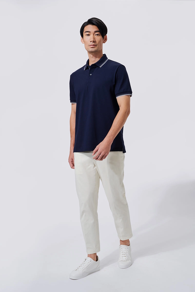 VISDRY? Pique Tipped Polo | Navy NNY096 Fashion Top