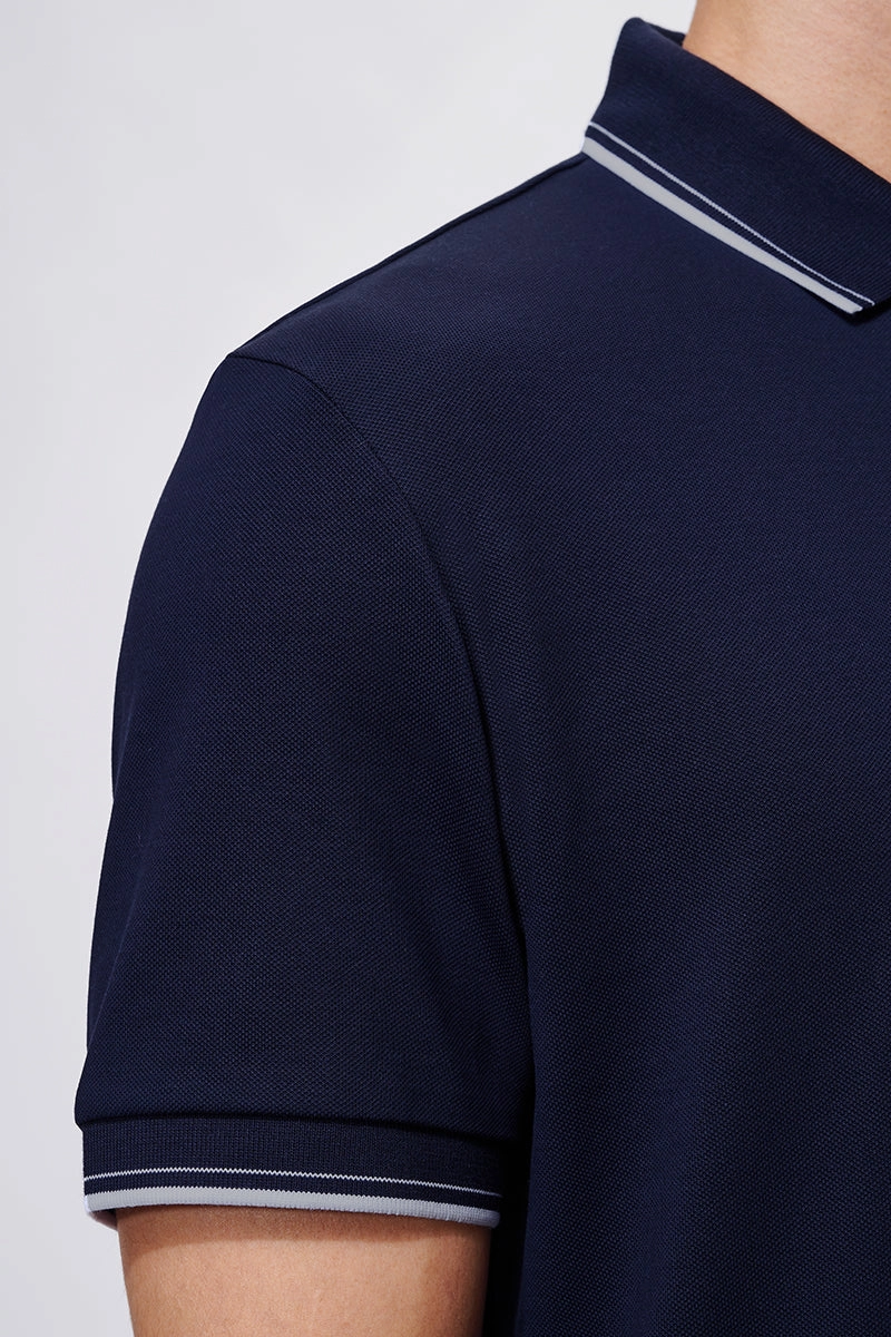 VISDRY? Pique Tipped Polo | Navy NNY096 Summer Party Soft Material