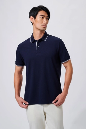 Brushed Interior Comfort Wearable VISDRY? Pique Tipped Polo | Navy NNY096