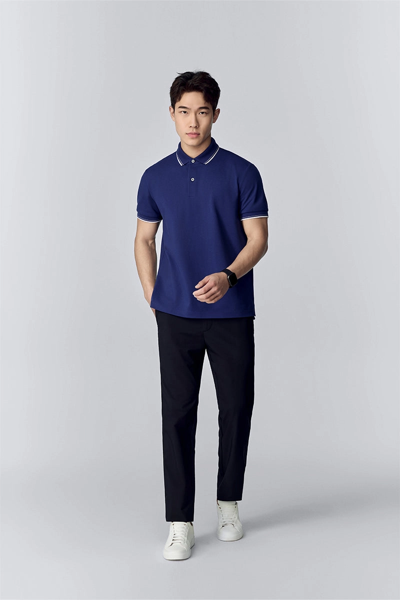 VISDRY? Pique Tipped Polo | Patriot Blue PT3925 Travel Essential Premium Top