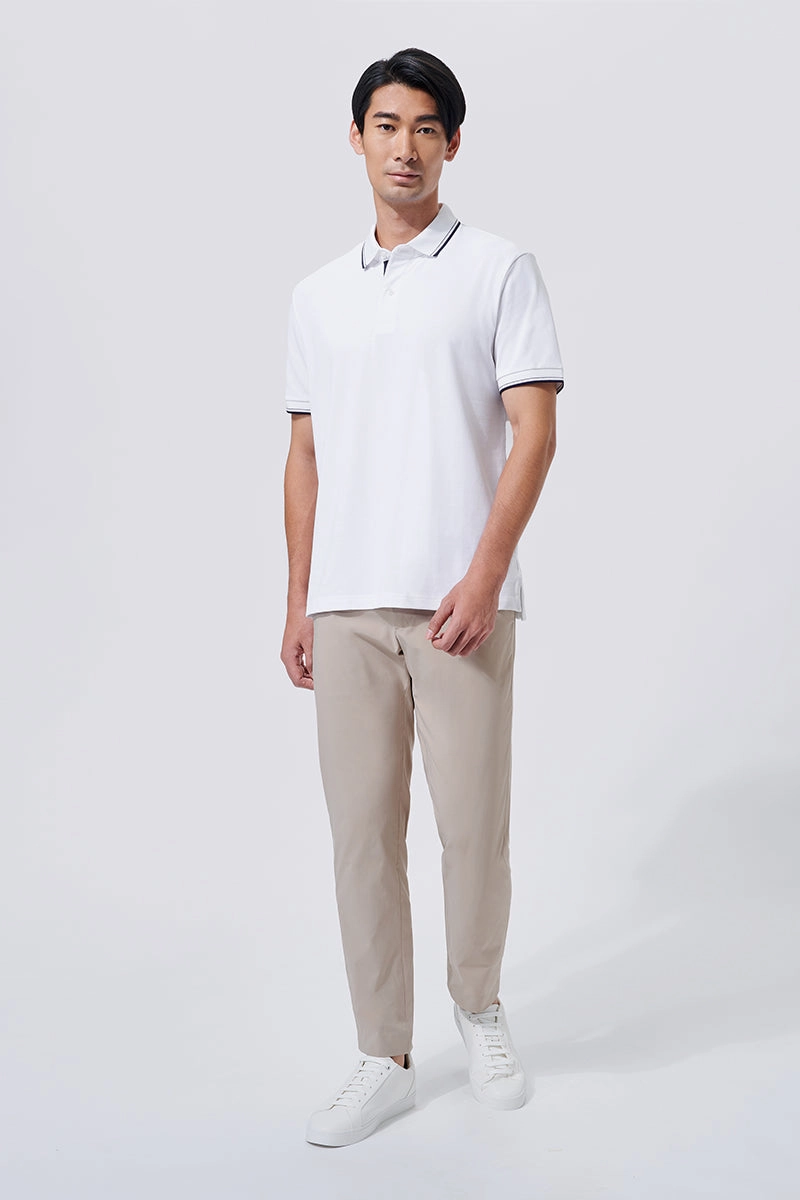 Recycled Polyester Mix FourWay Stretch Fabric VISDRY? Pique Tipped Polo | White WH001Z