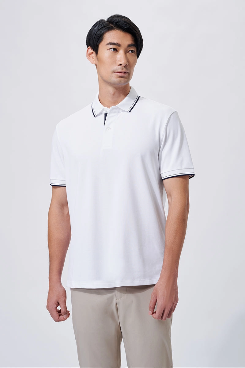 VISDRY? Pique Tipped Polo | White WH001Z Oversized Silhouette Refined Layer