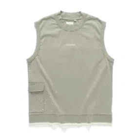 (VT1368) Ripped Splash Ink Fake Layer Vest Quick Access Closures Weekend Look