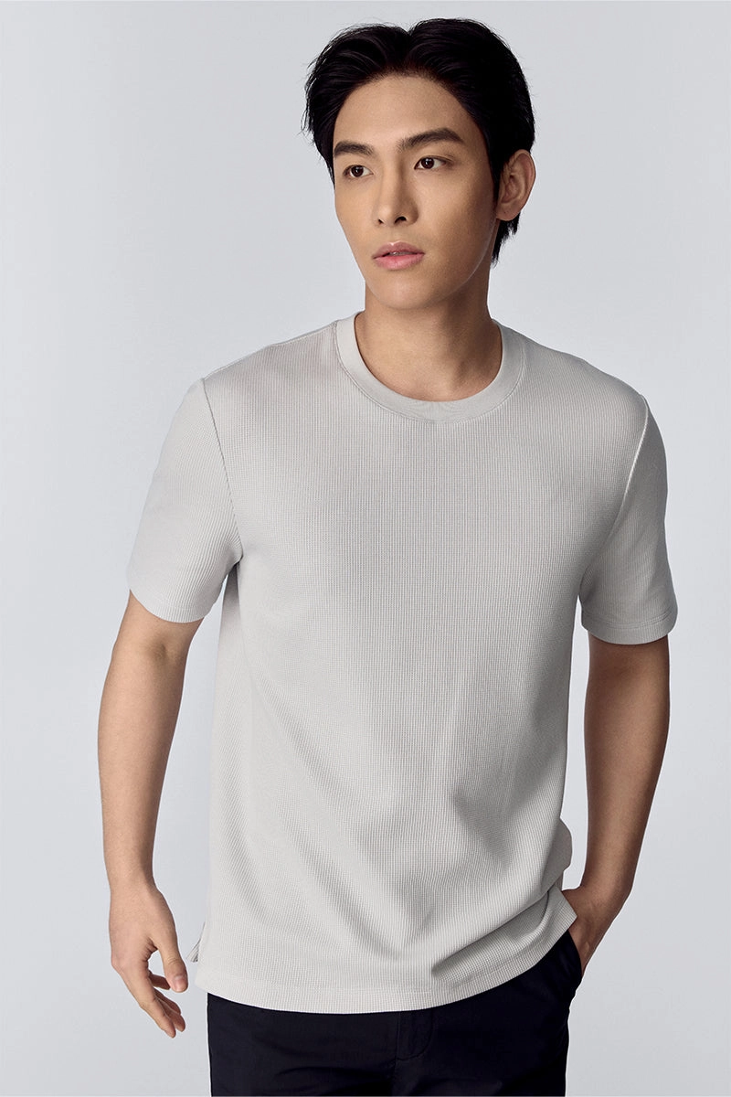 UPF Rated Fabric Fresh Style Trend Waffle Crew Neck T-Shirt | Light Grey GYFL01