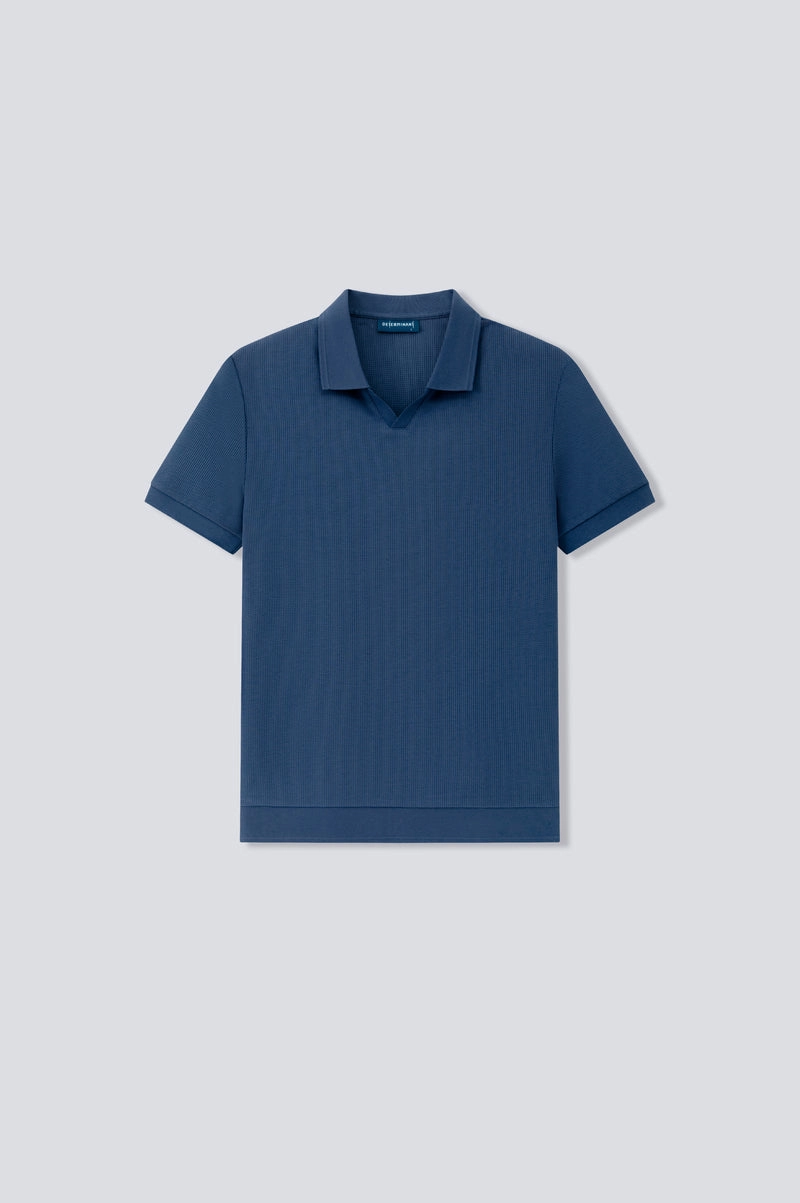 Waffle-Knit Buttonless Polo | Ensign Blue PT4026 Trendy Look Luxe Wear