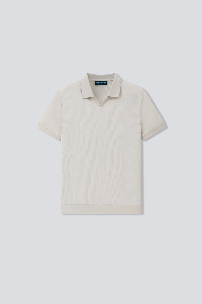 Waffle-Knit Buttonless Polo | Light Beige PT0404 Soft Fabric