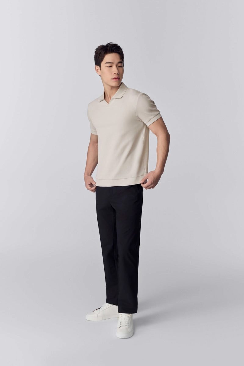 Sleek Design Casual Layer Waffle-Knit Buttonless Polo | Light Beige PT0404