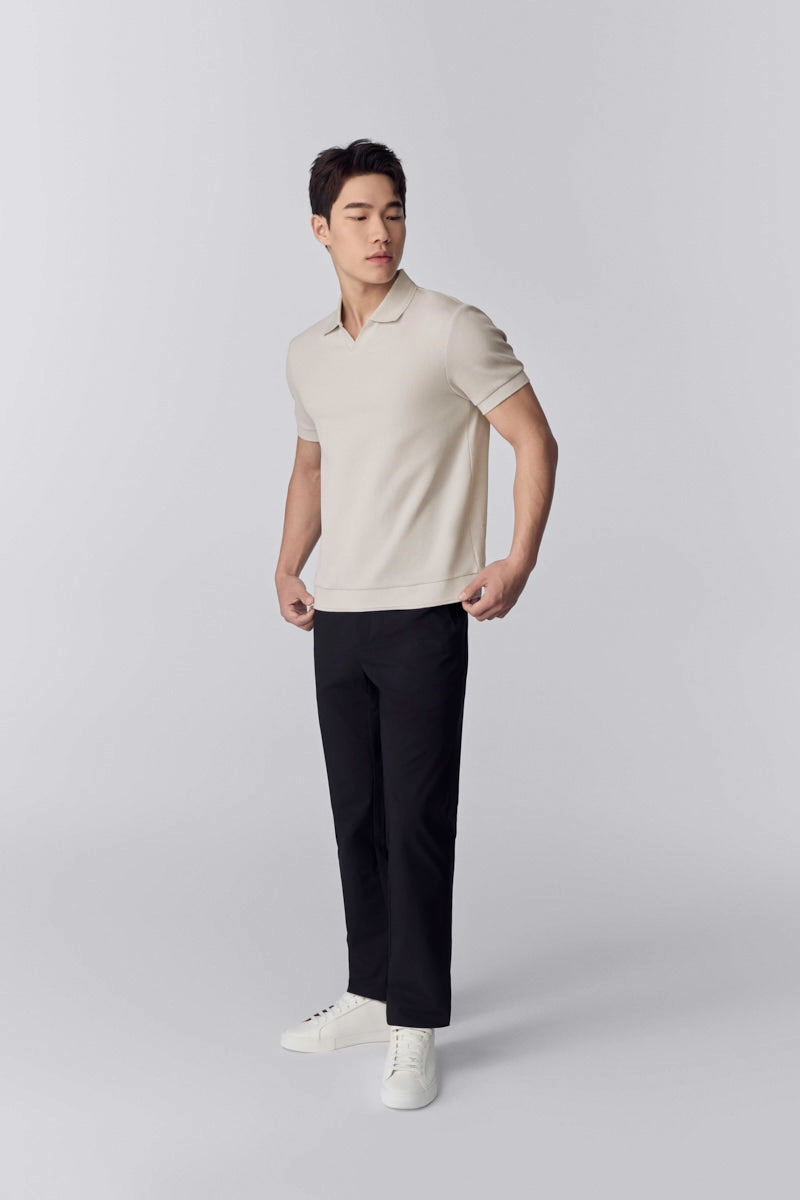 All Day Fit Waffle-Knit Buttonless Polo | Light Beige PT0404