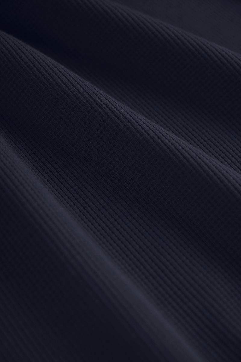 Premium Layering Relaxed Collar Waffle-Knit Polo | Navy NNY096