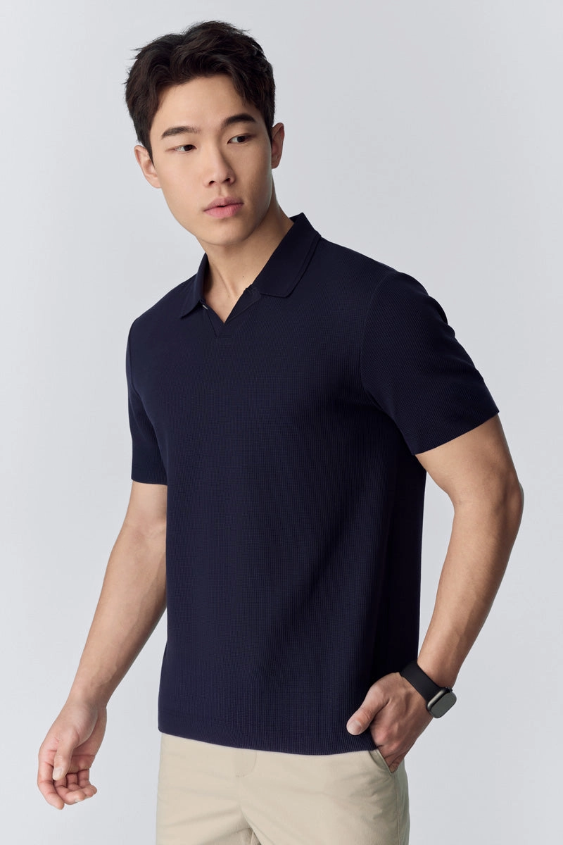 Relaxed Layering Waffle-Knit Polo | Navy NNY096