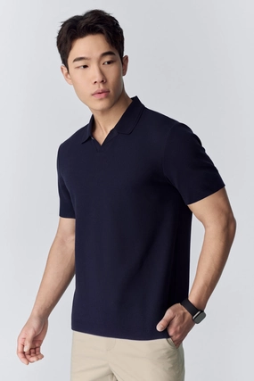 Relaxed Layering Waffle-Knit Polo | Navy NNY096