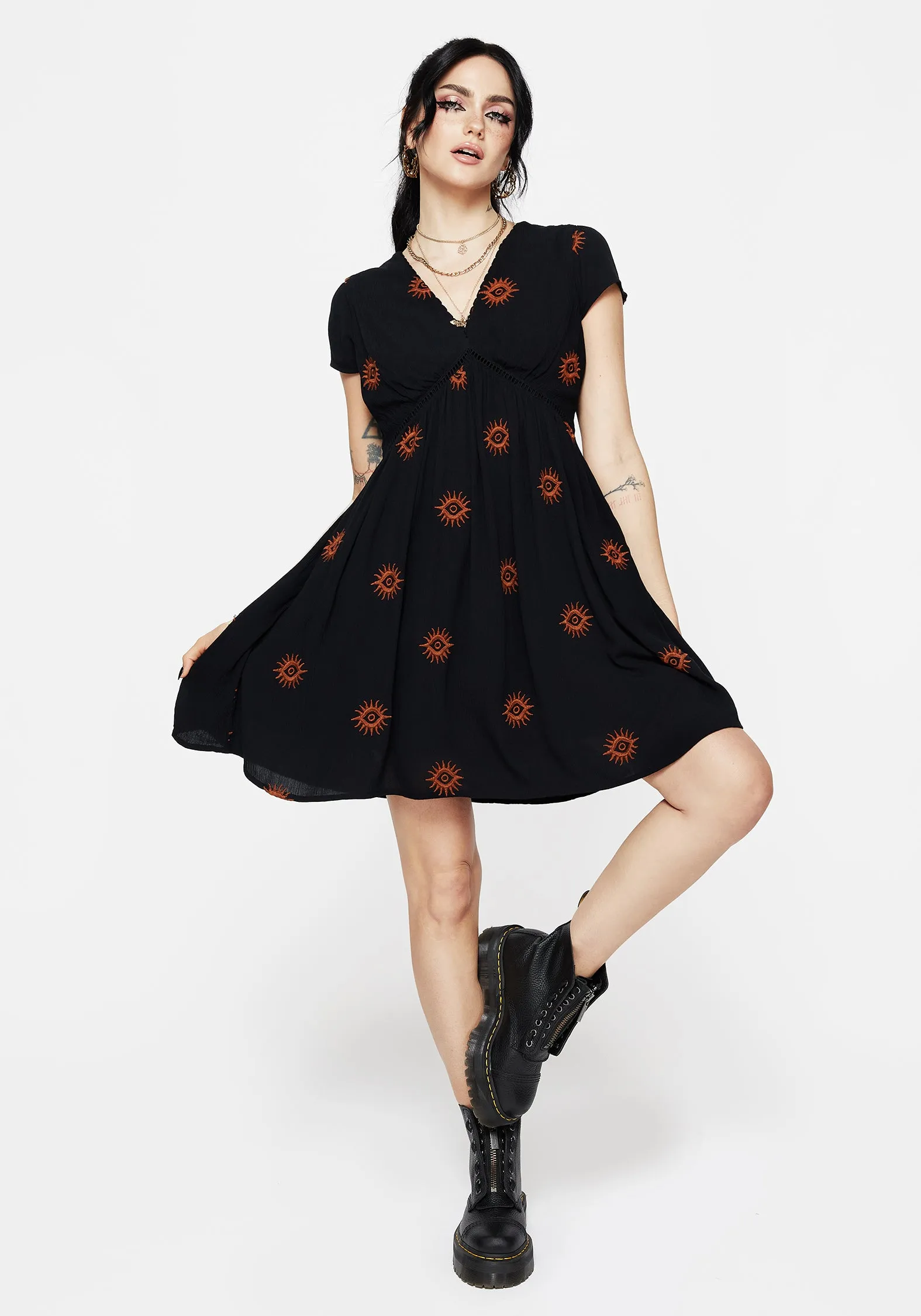 All-Purpose Comfort Refined fit Solstice Embroidered Smock Mini Dress