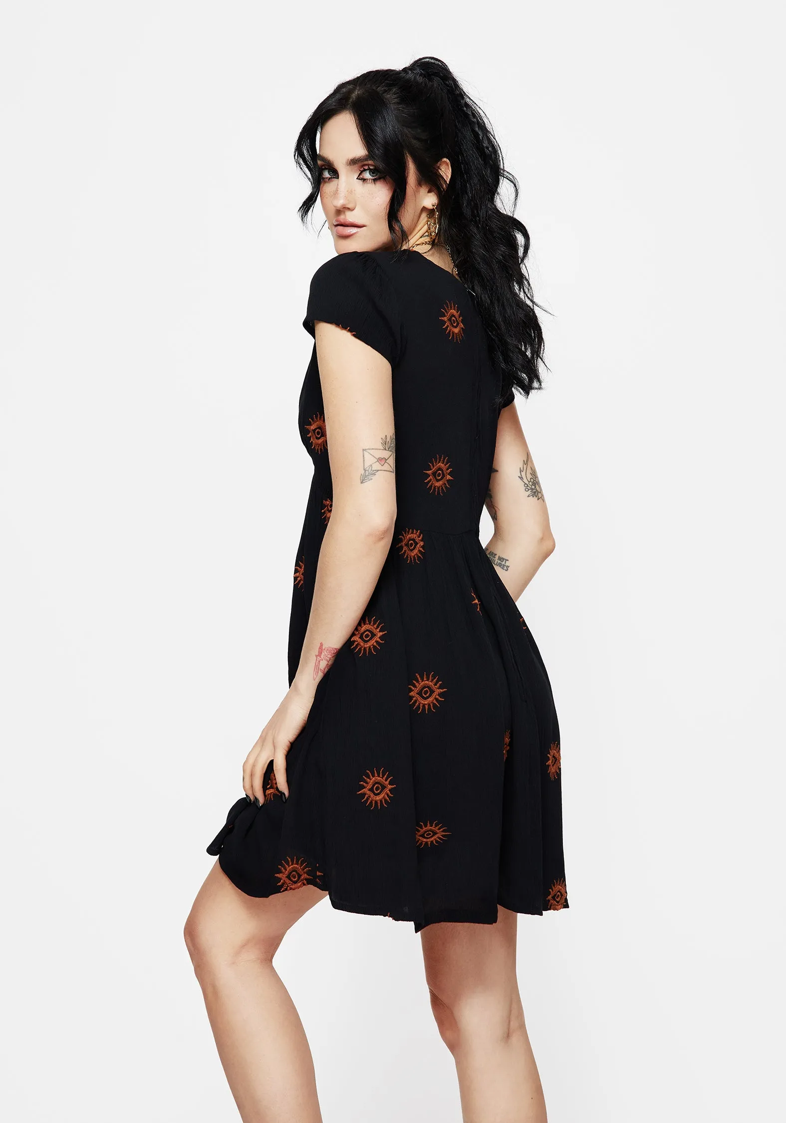 Solstice Embroidered Smock Mini Dress Classic and Chic Sleek Cut