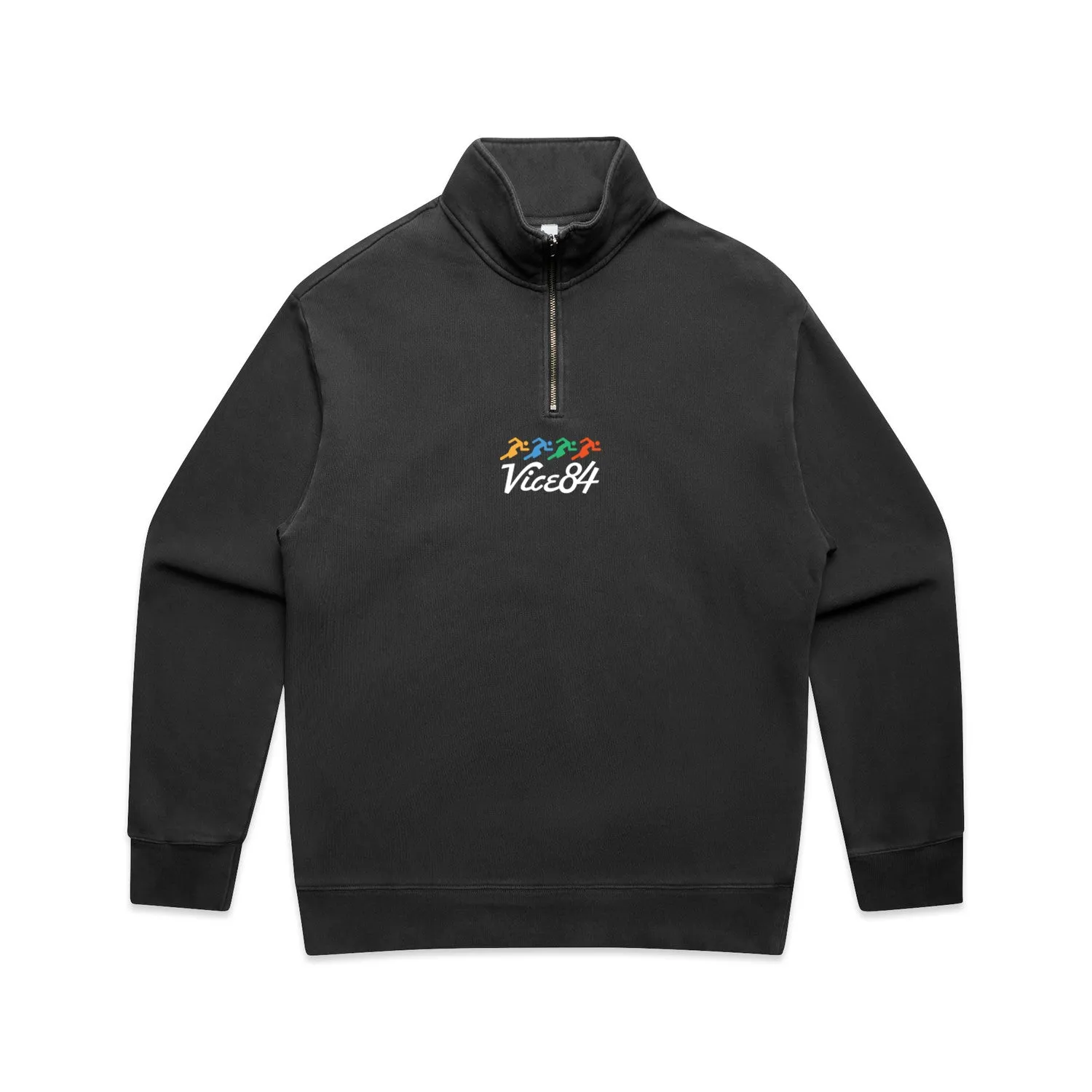 Vice 84 'Runner' Faded 1/4 Zip Sweater - Black Cozy Vibes Odor Resistant Finish