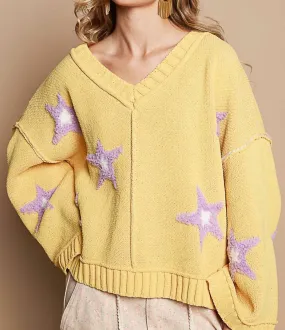 Star Patch Sweater In Yellow Multipanel Construction