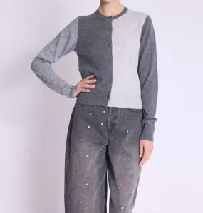 Curved Hemline Durable Fabric Gabriel Cardigan Sweater In Two-Tone Grey