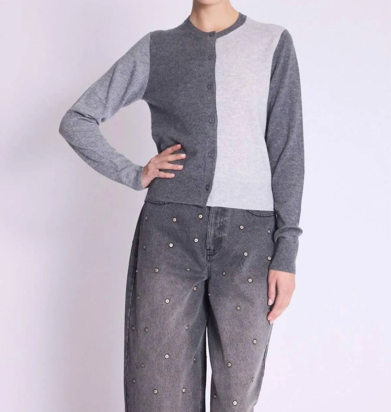 Classic Comfort Gabriel Cardigan Sweater In Two-Tone Grey