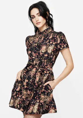 Clean Comfort Subtle Motion Pixie Floral Print Mini Shirt Dress