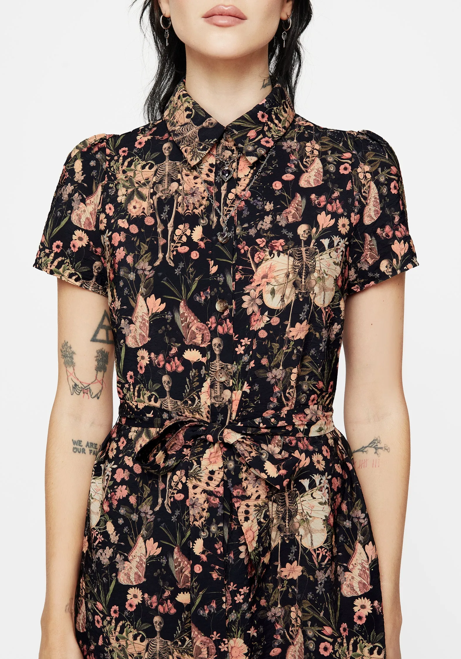 Pixie Floral Print Mini Shirt Dress Smooth Tone