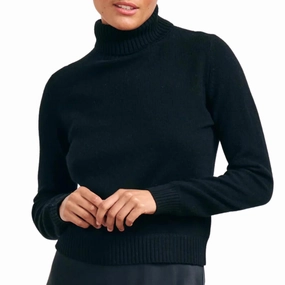 Lightweight Cashmere Roll Collar Sweater In Black Reinforced Shoulder Design Warm and Fashionable