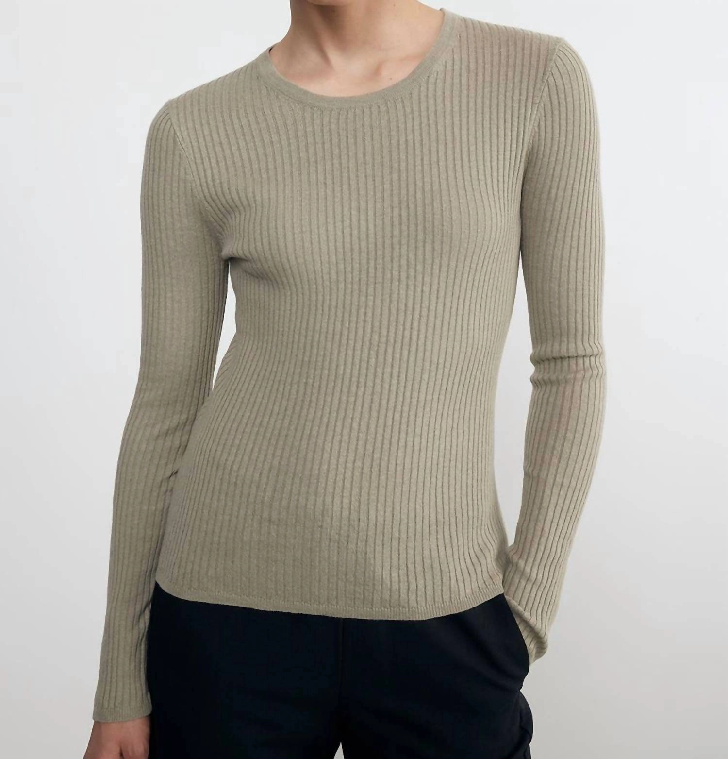 Winter Style Knitted Look Linen Cotton Longsleeve Sweater Tee In Ash