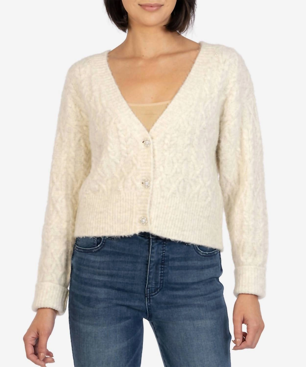 Petra Button Down Crop Cardigan In Ivory All-Season Wear Seasonal Layer