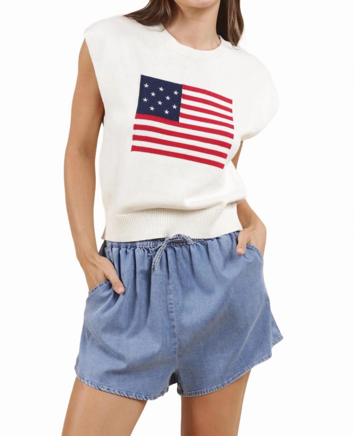 American Dream Flag Sweater In Ivory Everyday Cozy