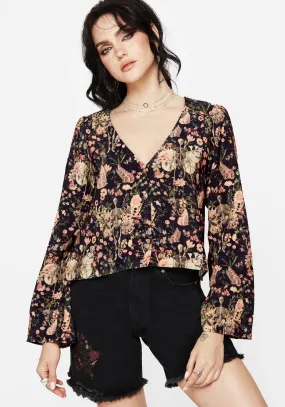 Pixie Floral Print Button Up Blouse Top City related