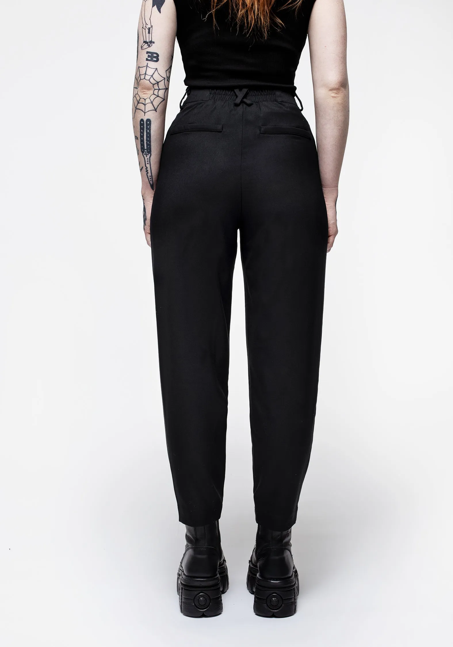 Malverde High Waist Tapered Trousers - Black Tight Waist